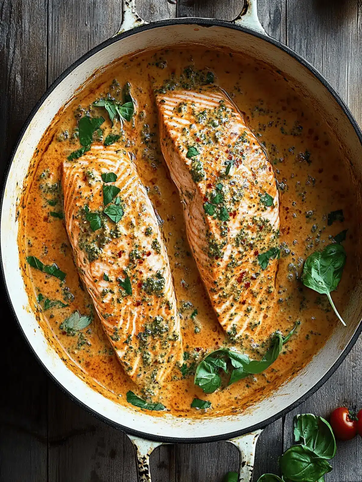 Salmon in Creamy Red Pesto Sauce