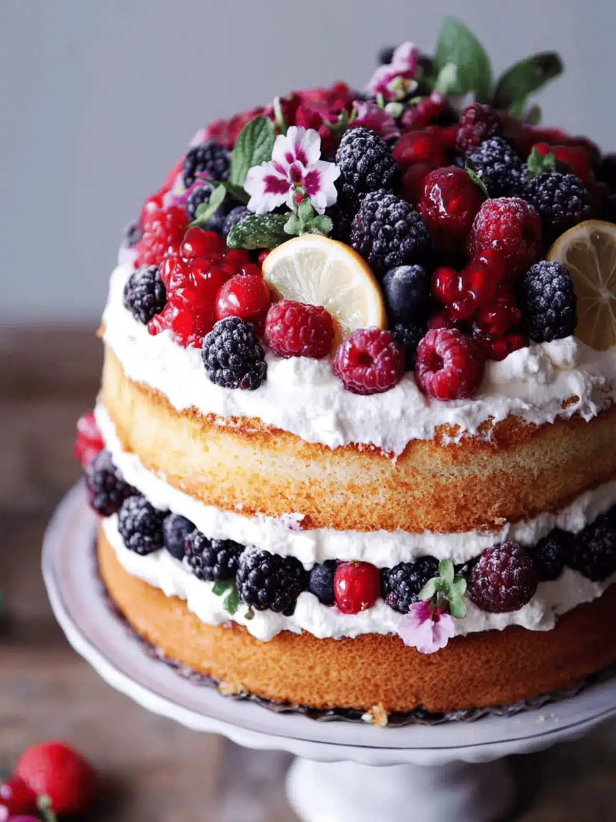 Lemon Layer Cake with Fresh Berries