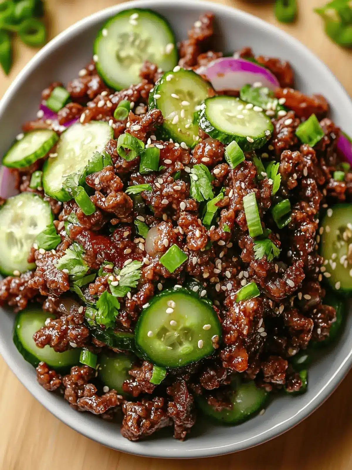 Spicy Keto Korean Ground Beef with Cucumber Salad