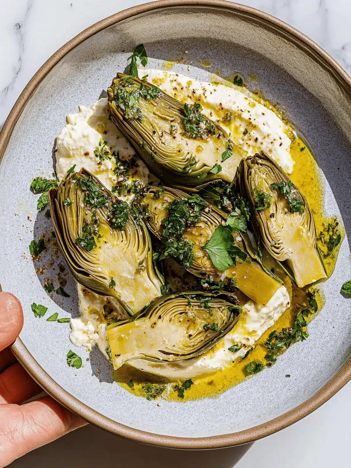 Artichokes on Whipped Ricotta with Herb Gremolata