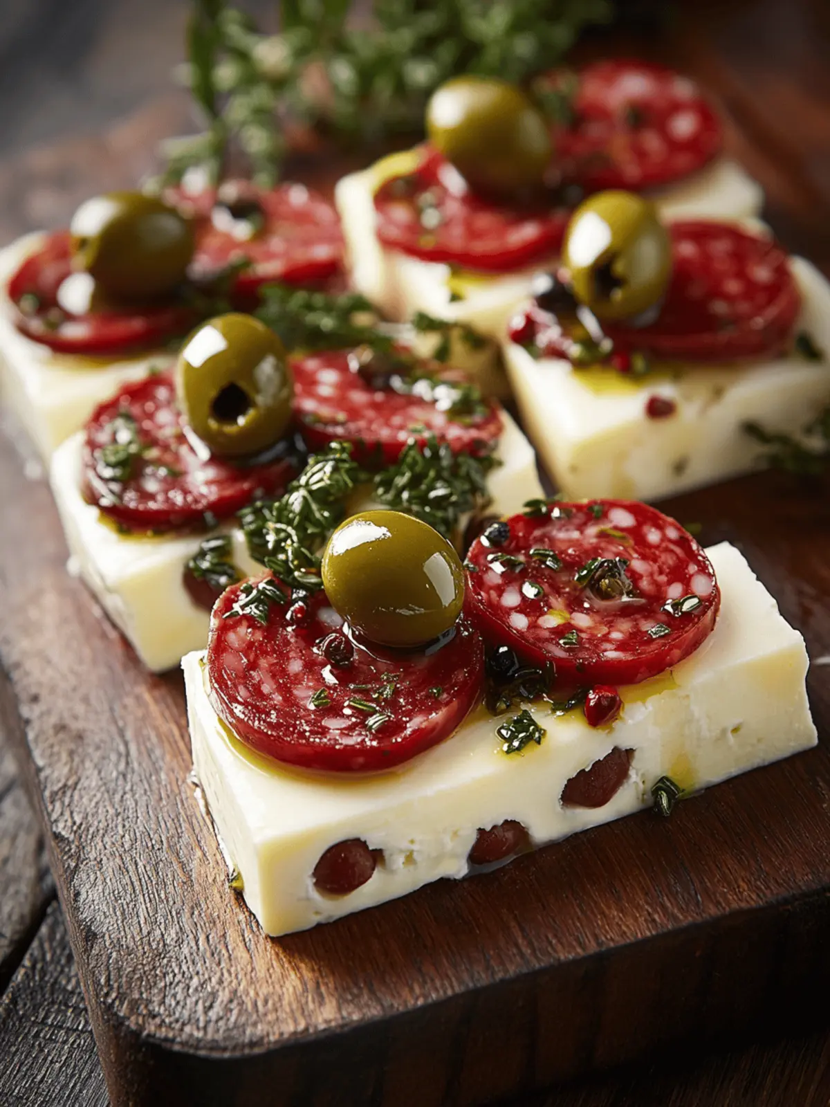 Marinated Cheese Appetizer with Salami & Green Olives