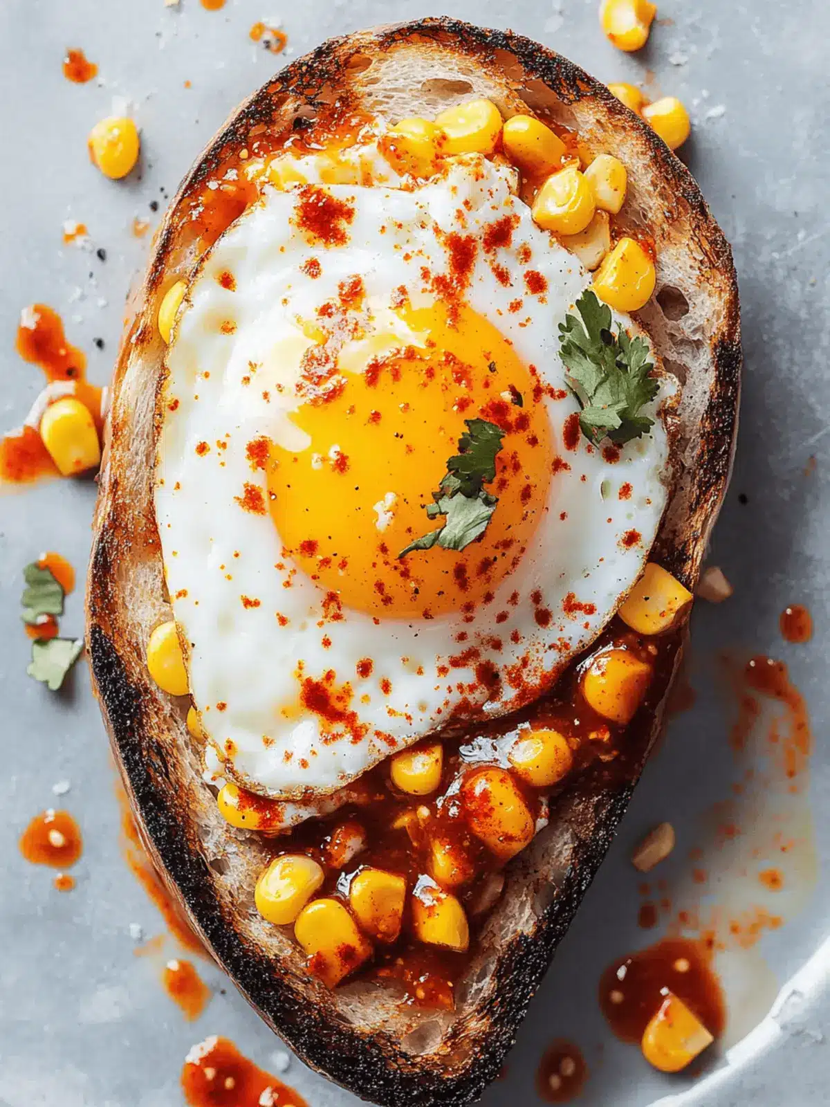Crème fraîche, Corn and a Chili Crisp Egg Toast