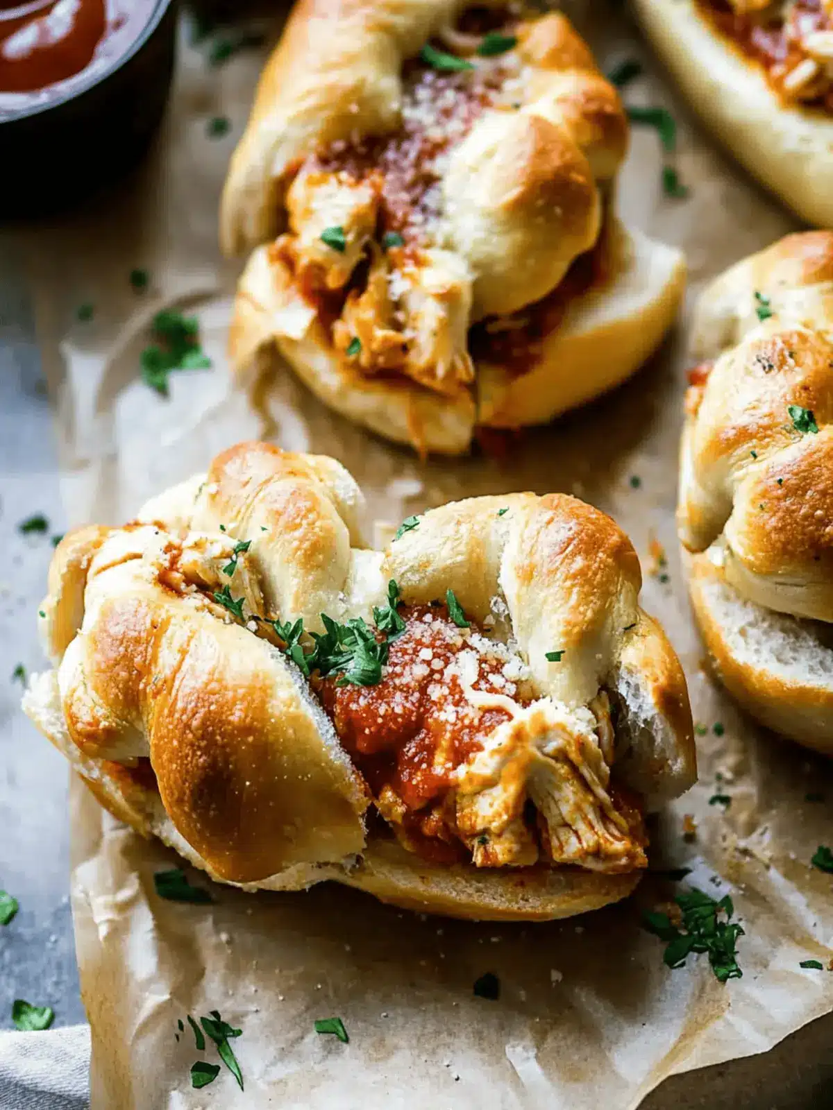 Garlic Knot Chicken Parmesan Sandwiches