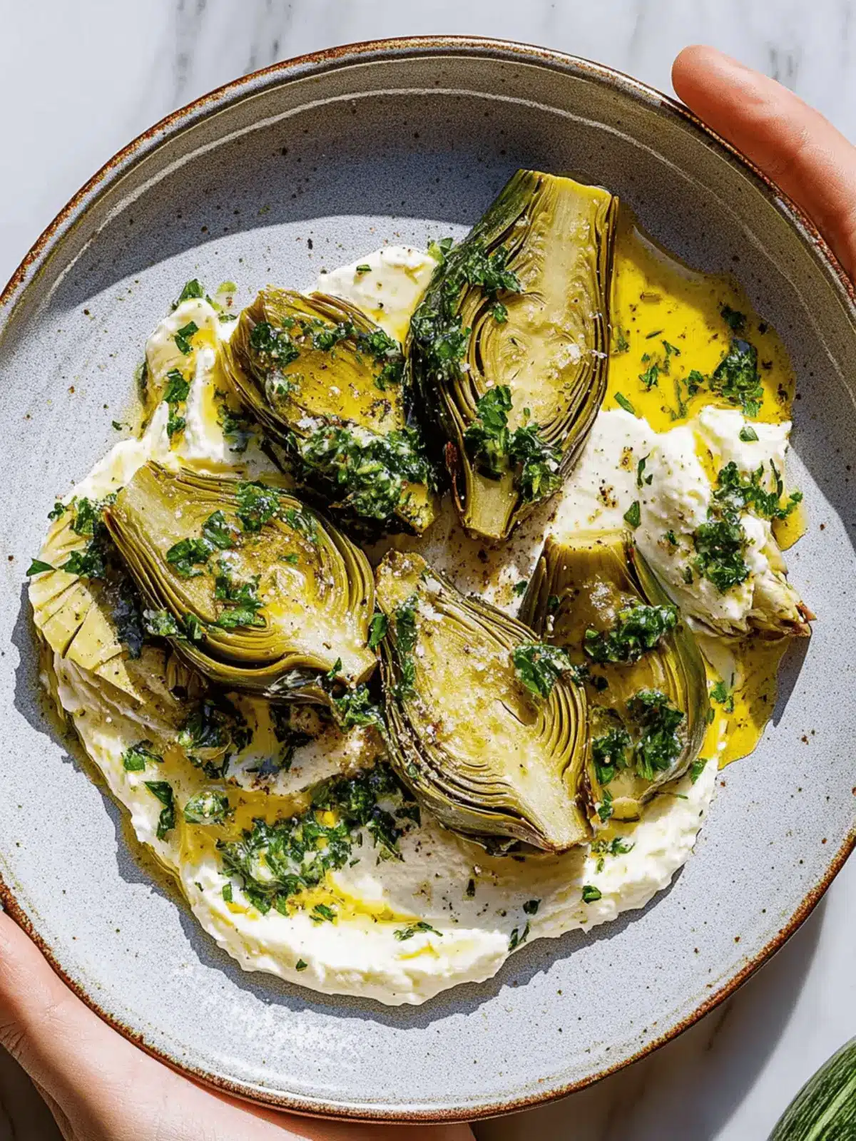 Artichokes on Whipped Ricotta with Herb Gremolata
