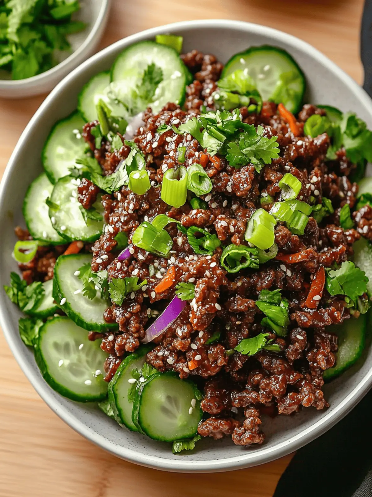 Spicy Keto Korean Ground Beef with Cucumber Salad