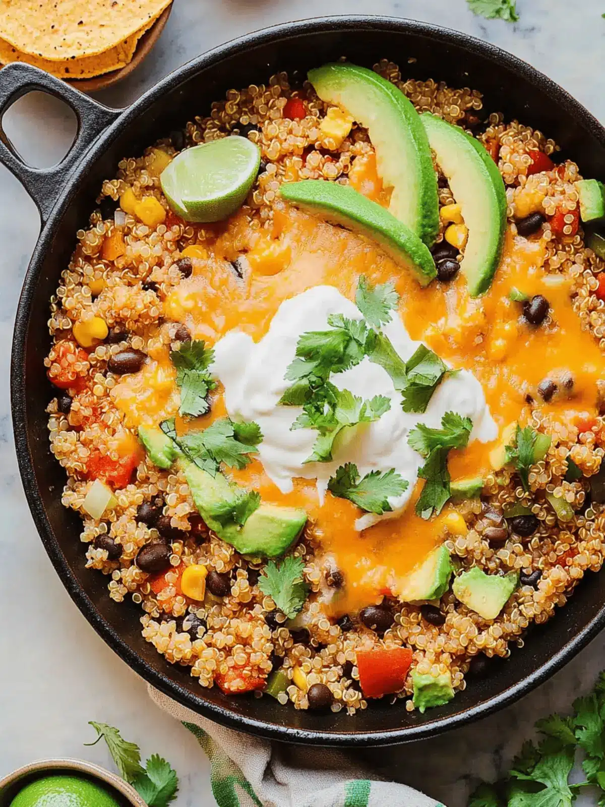High Protein High Fiber Cheesy Quinoa & Black Bean Taco Skillet