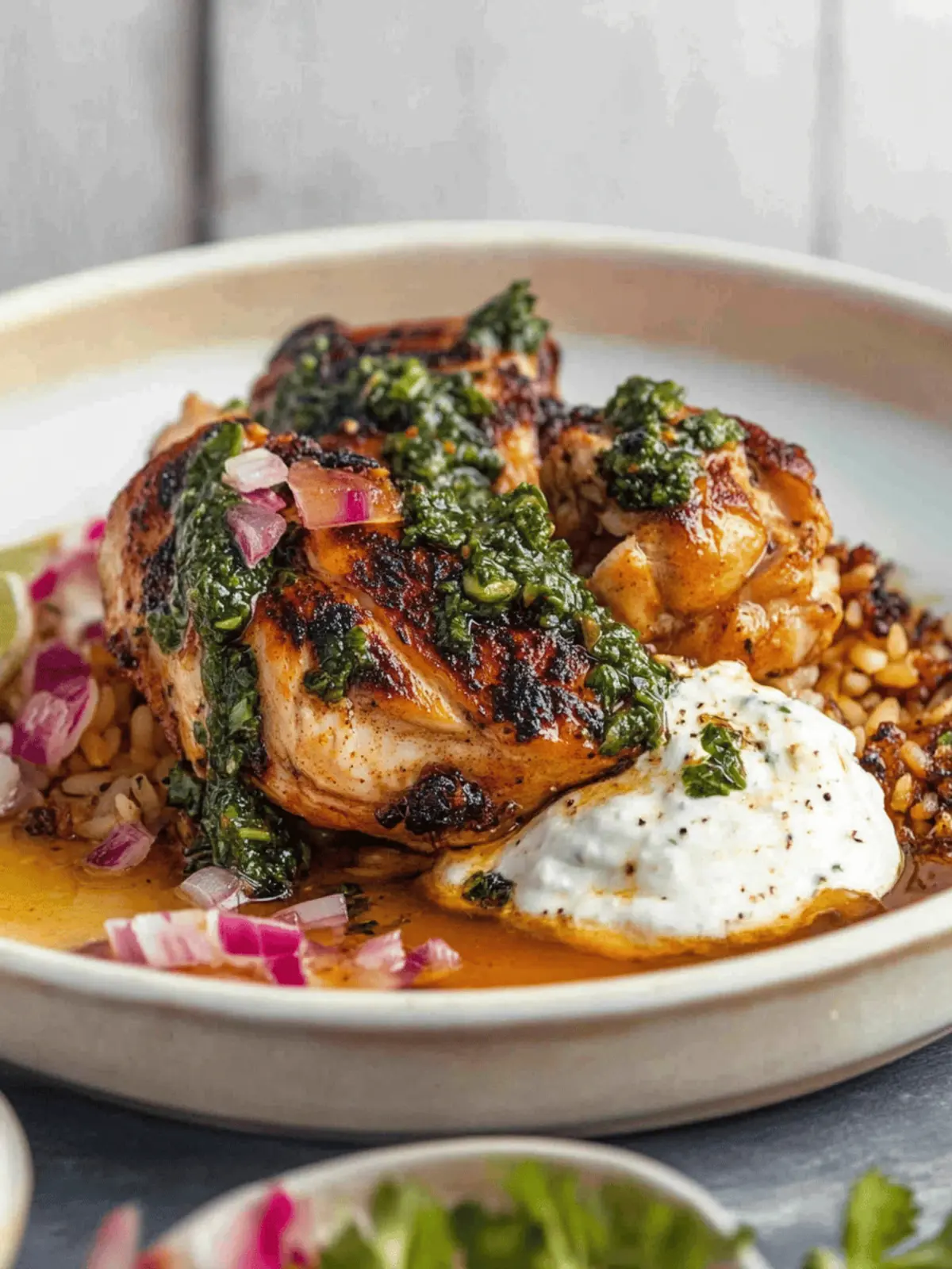 Spiced Chicken and Rice with Lime Chimichurri and Garlic Yoghurt