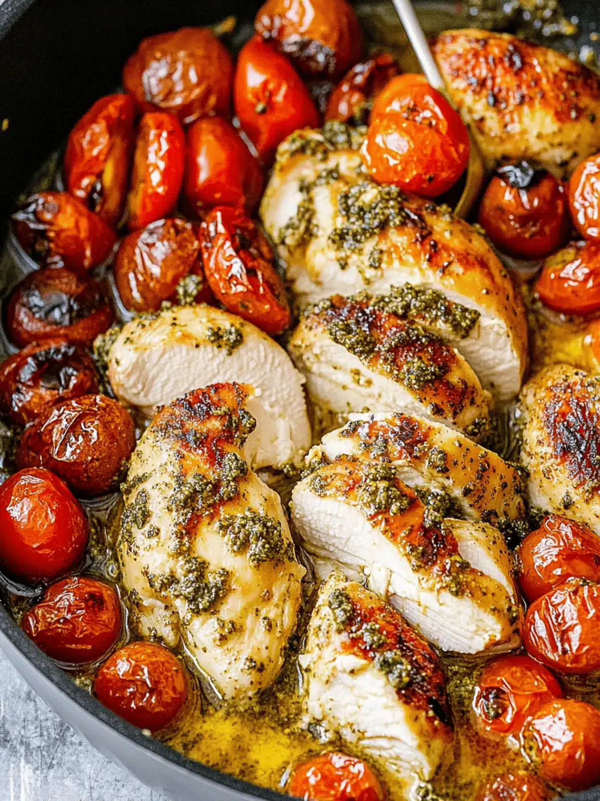 Creamy Pesto Chicken with Roasted Tomatoes