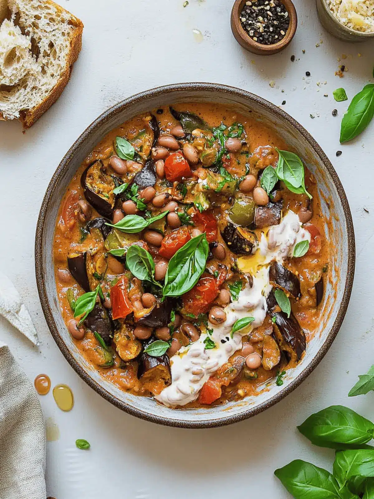 Roasted Aubergine Creamy Tomato Beans (Vegan High-Protein)