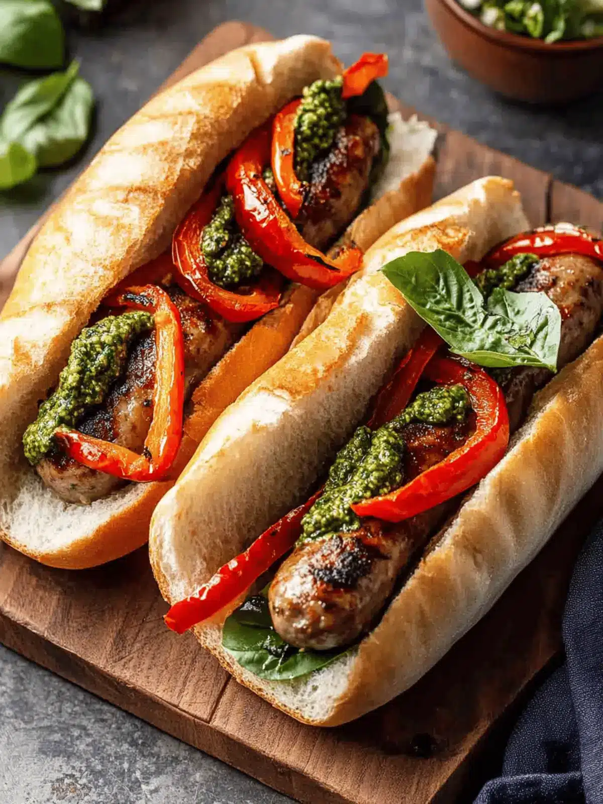 Italian Sausage Pepper and Pesto Subs