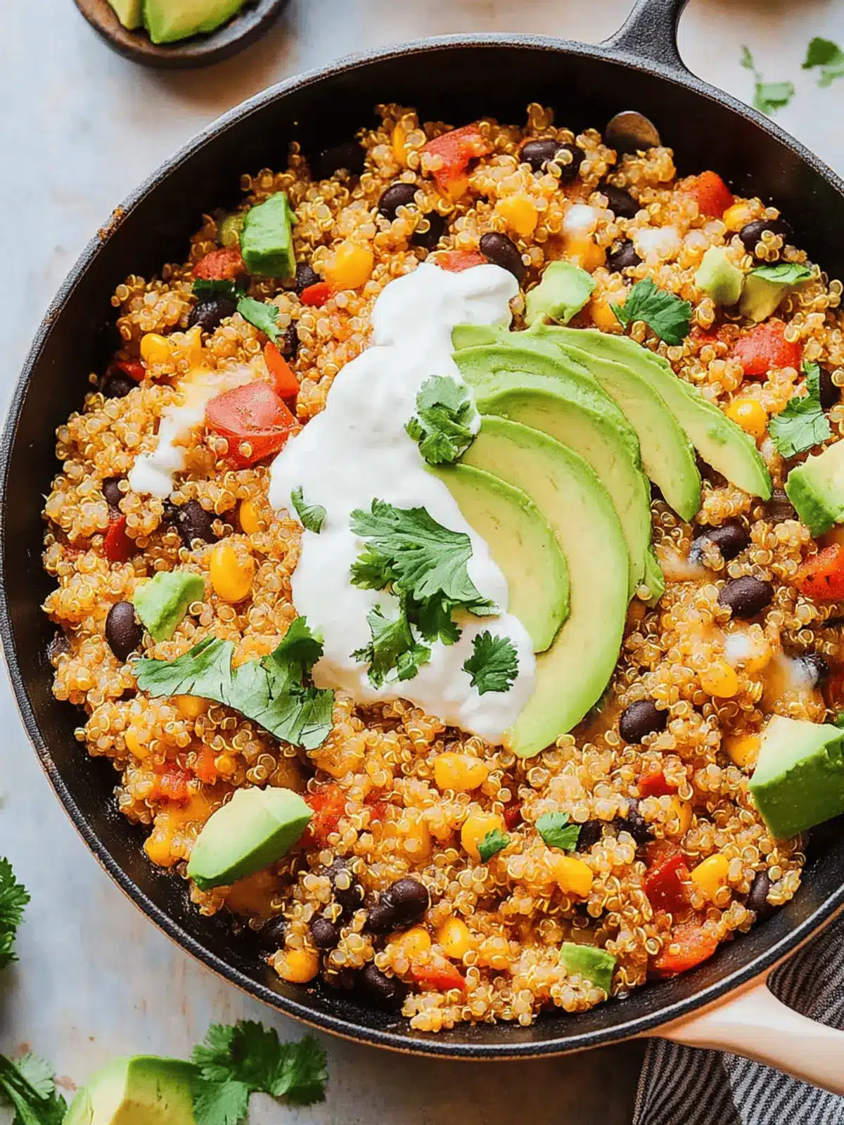 High Protein High Fiber Cheesy Quinoa & Black Bean Taco Skillet