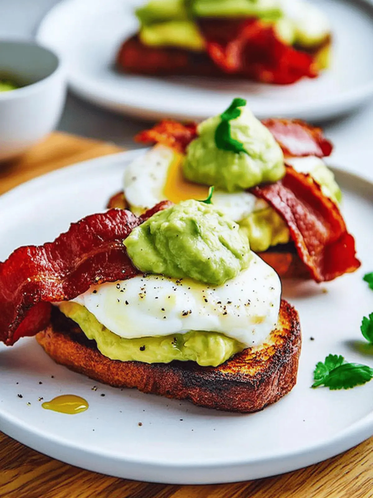 Eggs Benedict with Bacon, Avodaise (Avocado Hollandaise) and Harissa