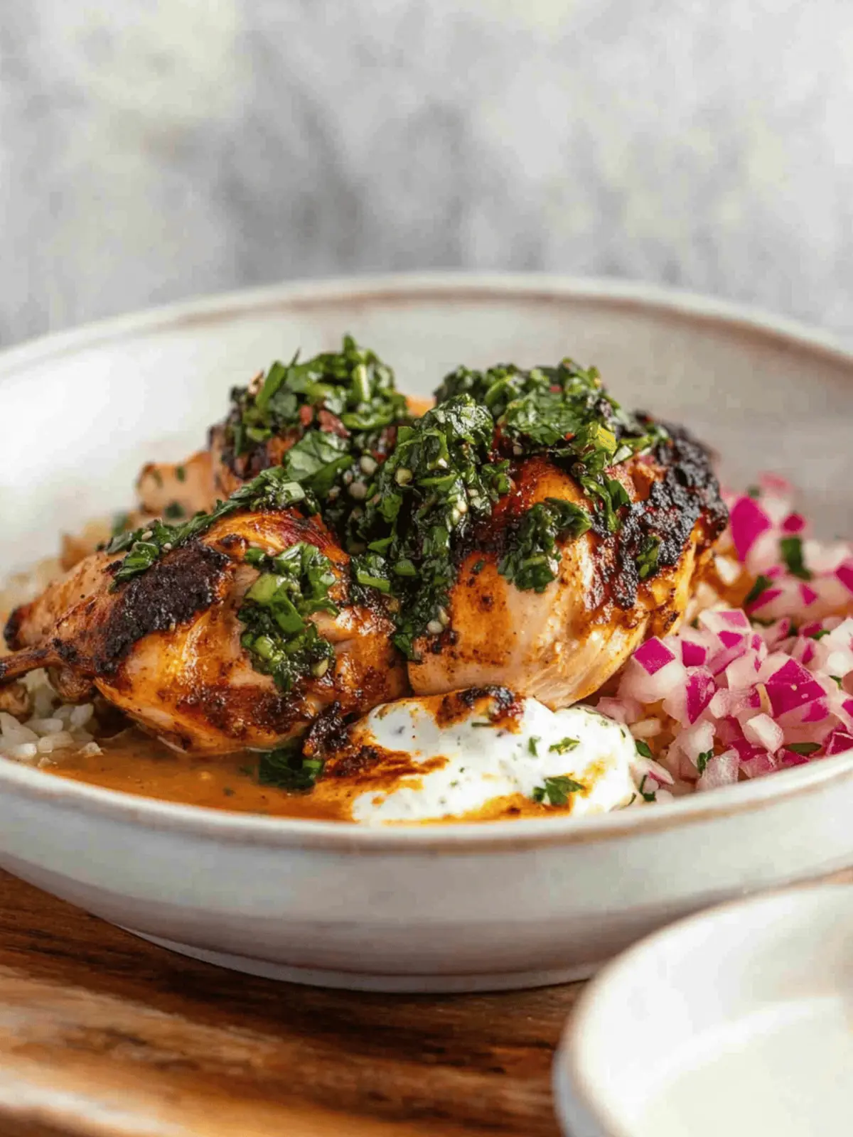 Spiced Chicken and Rice with Lime Chimichurri and Garlic Yoghurt