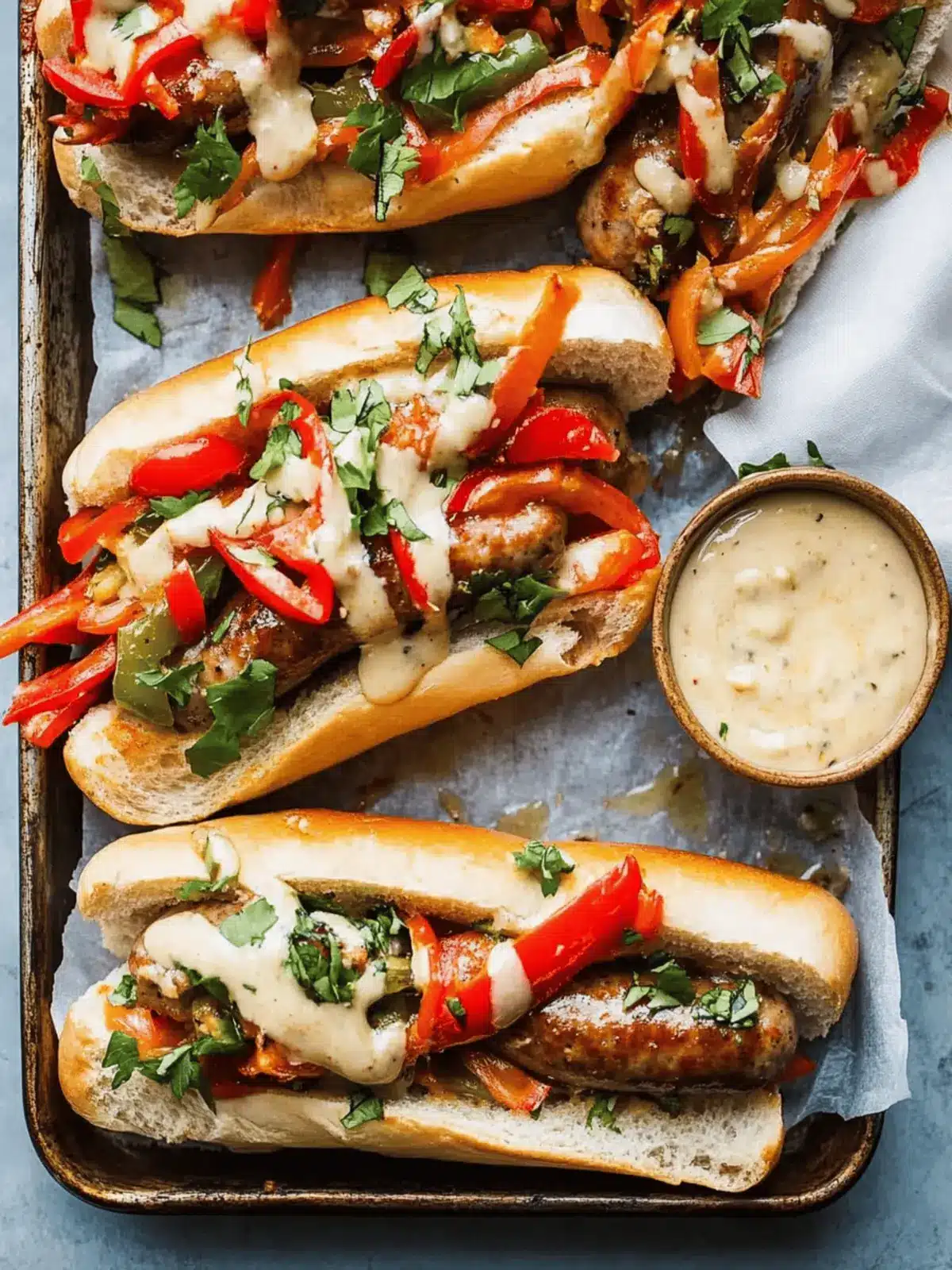 Sheet Pan Italian Sausage Heros with Honey Mustard