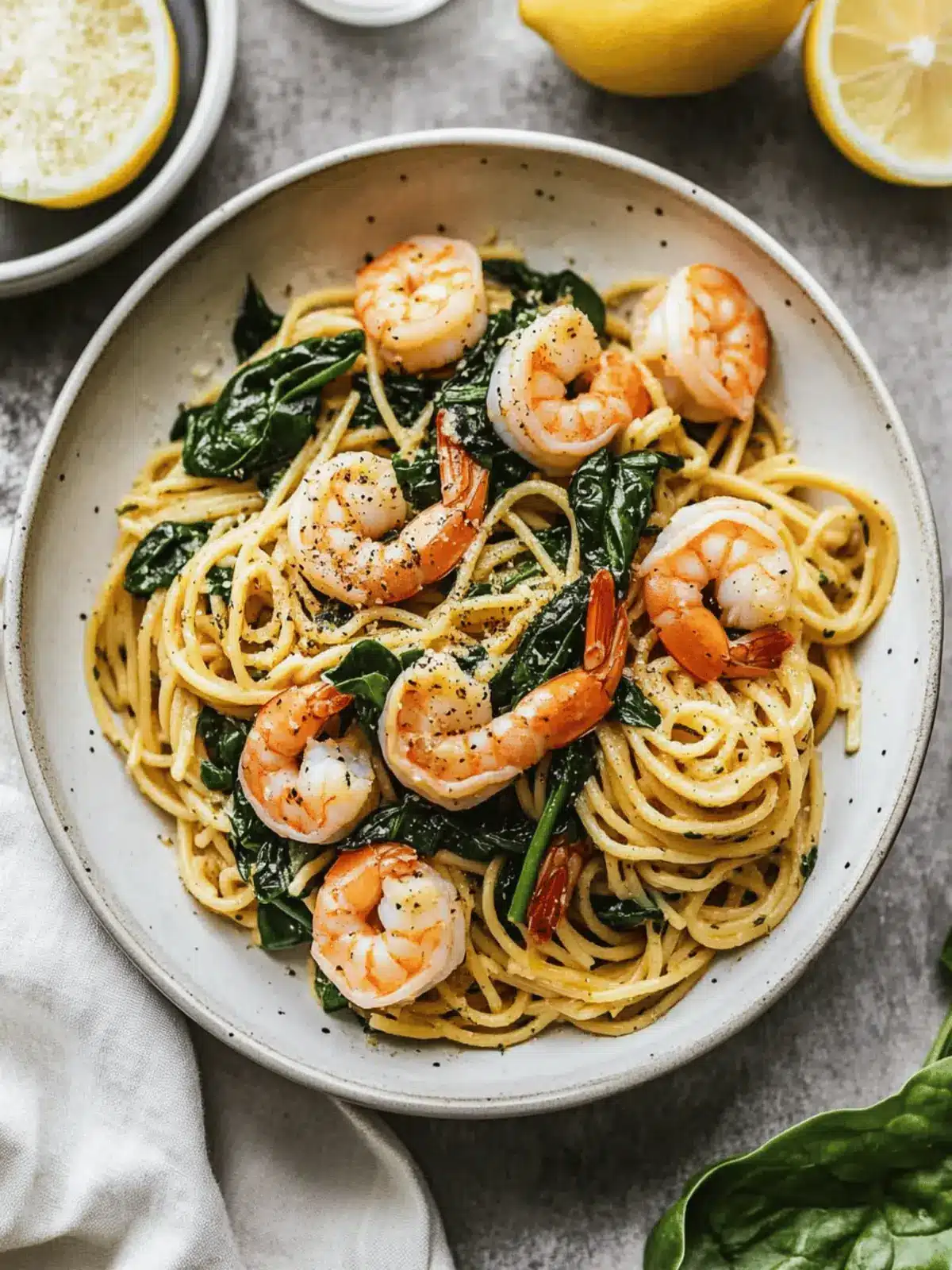 Lemon Garlic Shrimp Pasta With Spinach