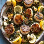 Herbed Garlic Butter Scallops with Lemony Feta Dressing