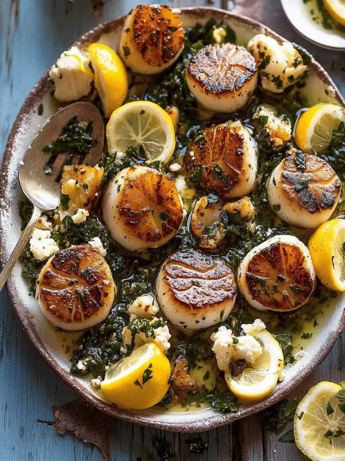 Herbed Garlic Butter Scallops with Lemony Feta Dressing