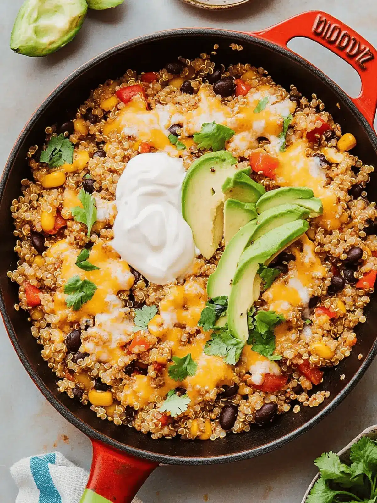 High Protein High Fiber Cheesy Quinoa & Black Bean Taco Skillet