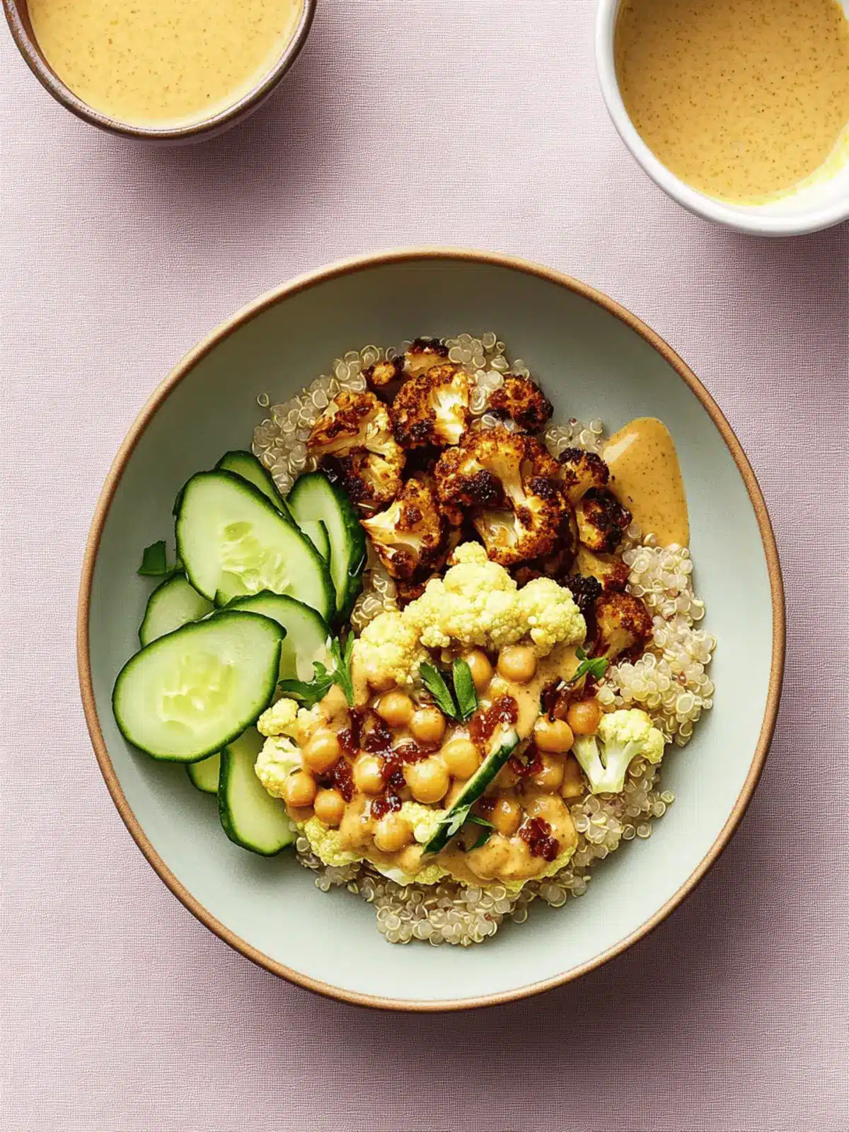 Roasted Cauliflower and Chickpea Quinoa Bowls with Curried Tahini