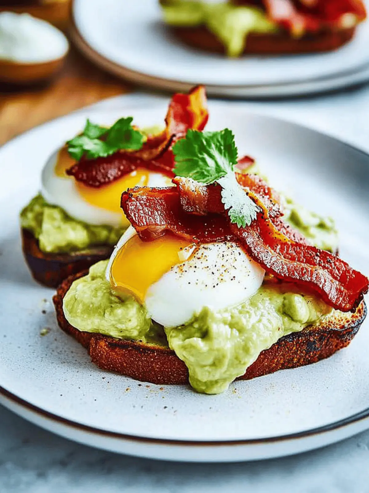 Eggs Benedict with Bacon, Avodaise (Avocado Hollandaise) and Harissa
