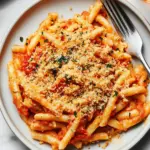 Creamy Vegan Red Pepper Pasta With Garlic Bread Breadcrumbs