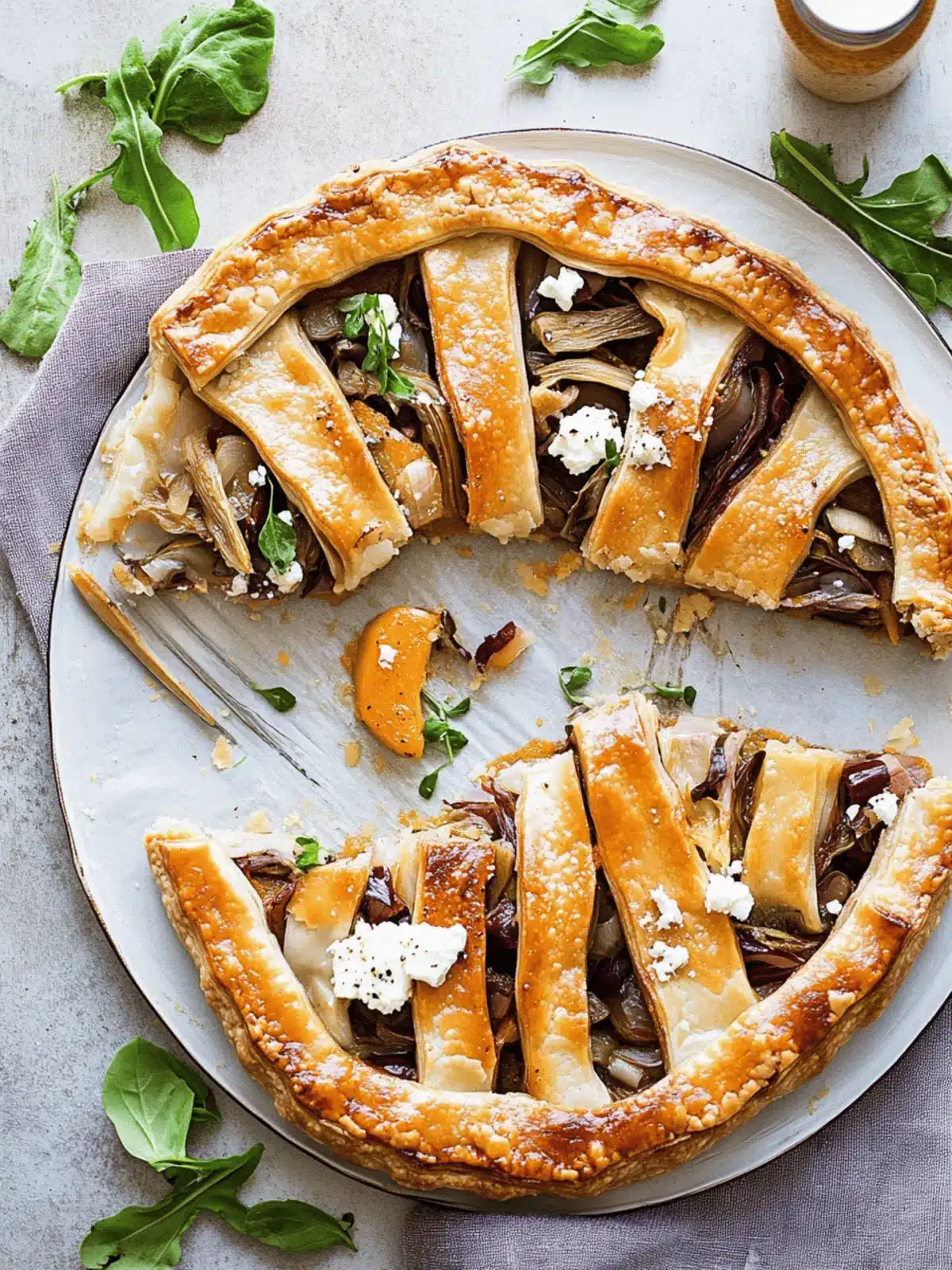 Butternut Squash Pie with Shallots, Radicchio, and Feta