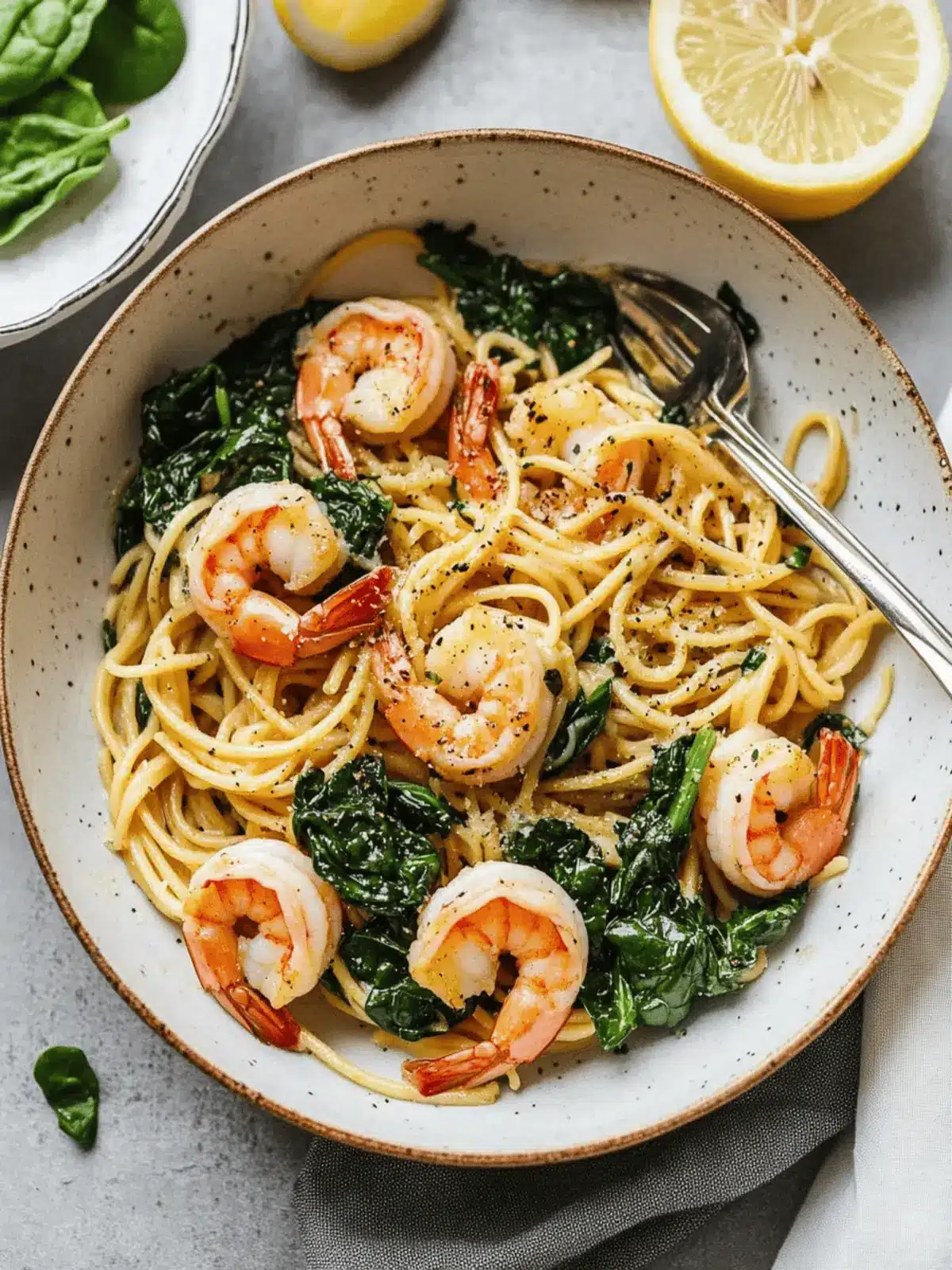 Lemon Garlic Shrimp Pasta With Spinach