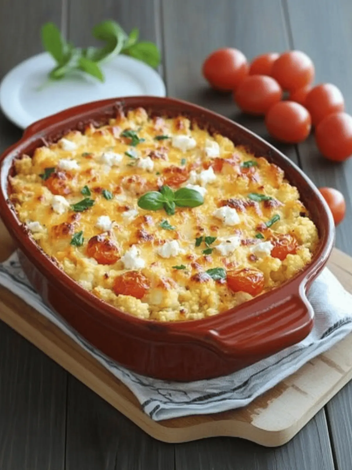 Roasted Cauliflower, Tomato and Goat Cheese Casserole