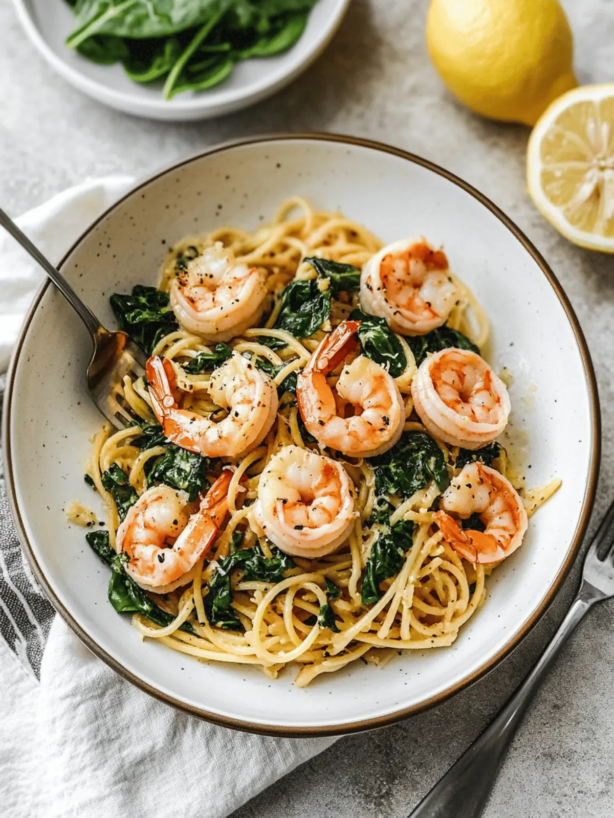 Lemon Garlic Shrimp Pasta With Spinach