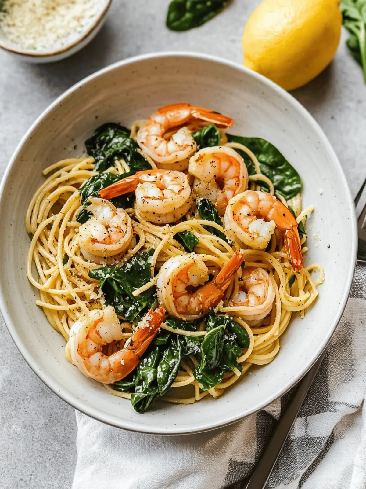 Lemon Garlic Shrimp Pasta With Spinach