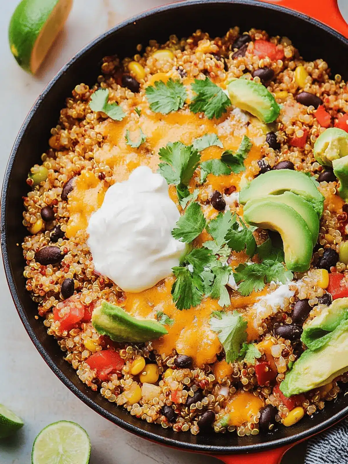 High Protein High Fiber Cheesy Quinoa & Black Bean Taco Skillet