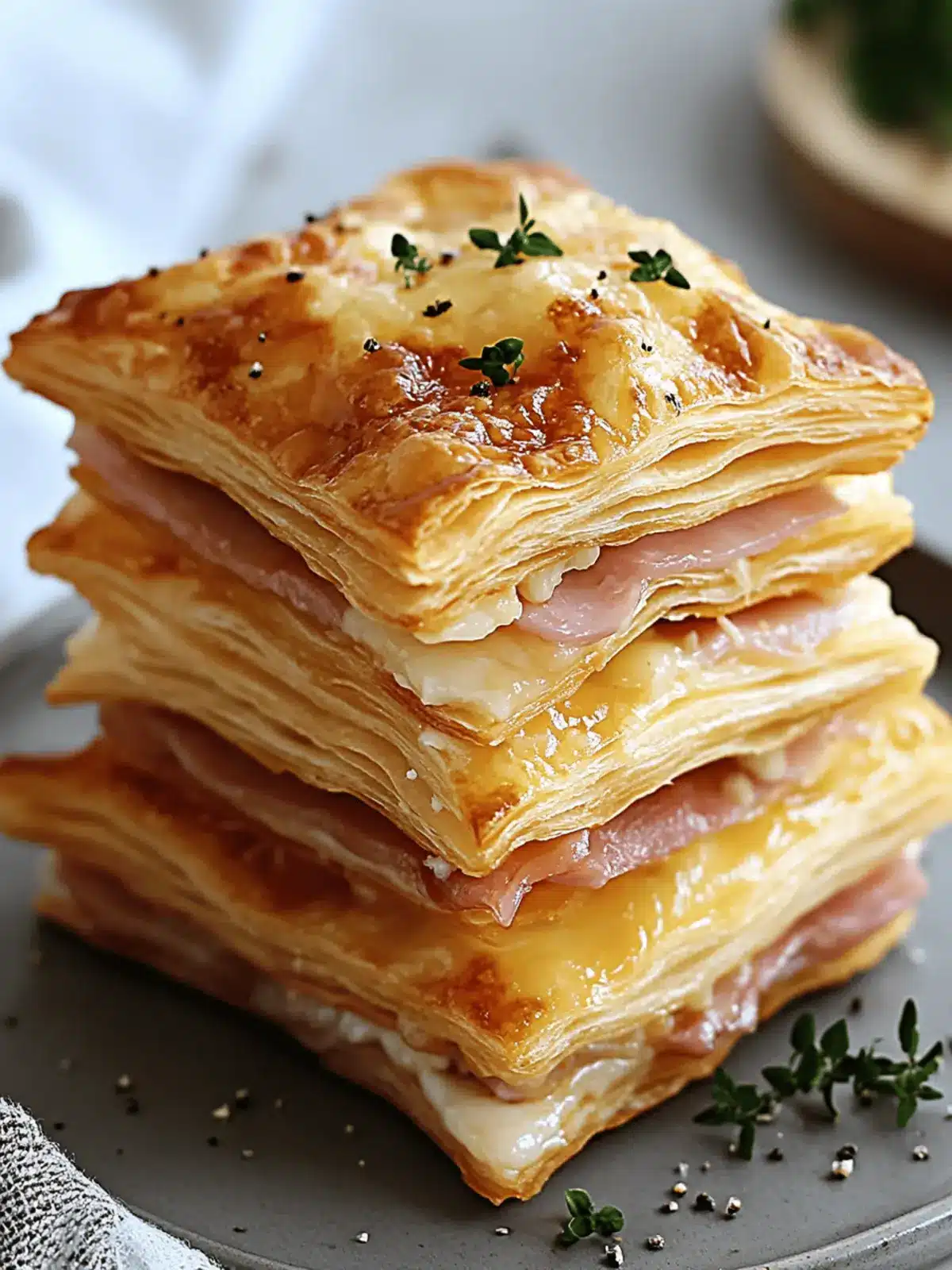Crispy Ham & Cheese Puff Pastry Stacks