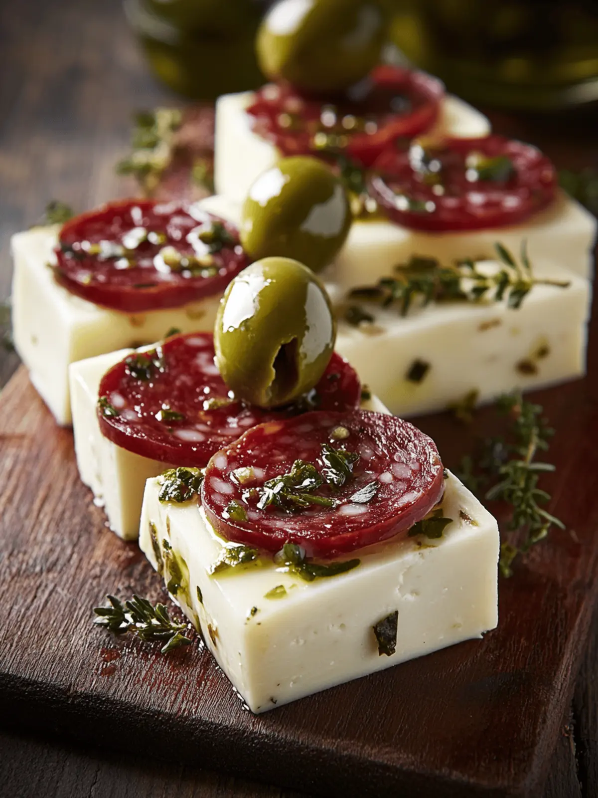 Marinated Cheese Appetizer with Salami & Green Olives