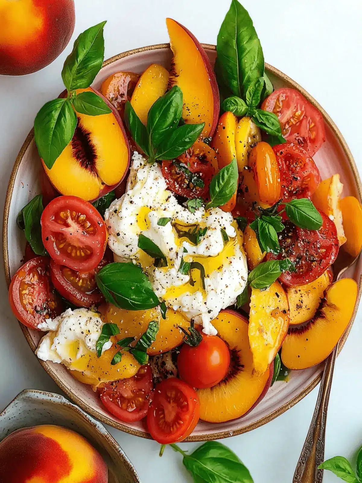 Peach Tomato Salad with Burrata and Basil