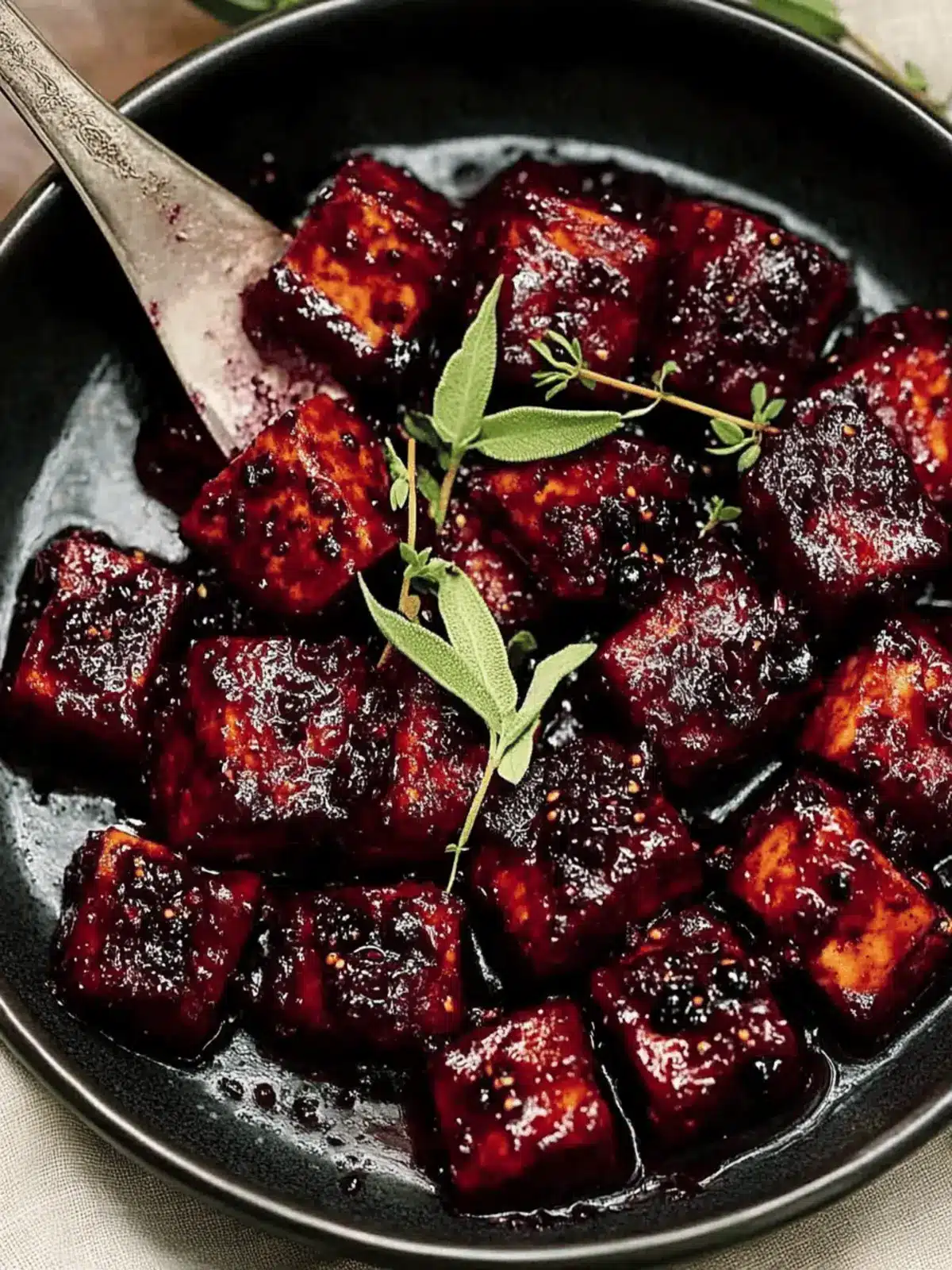 Blackberry Glazed Tofu with Black Pepper & Chili