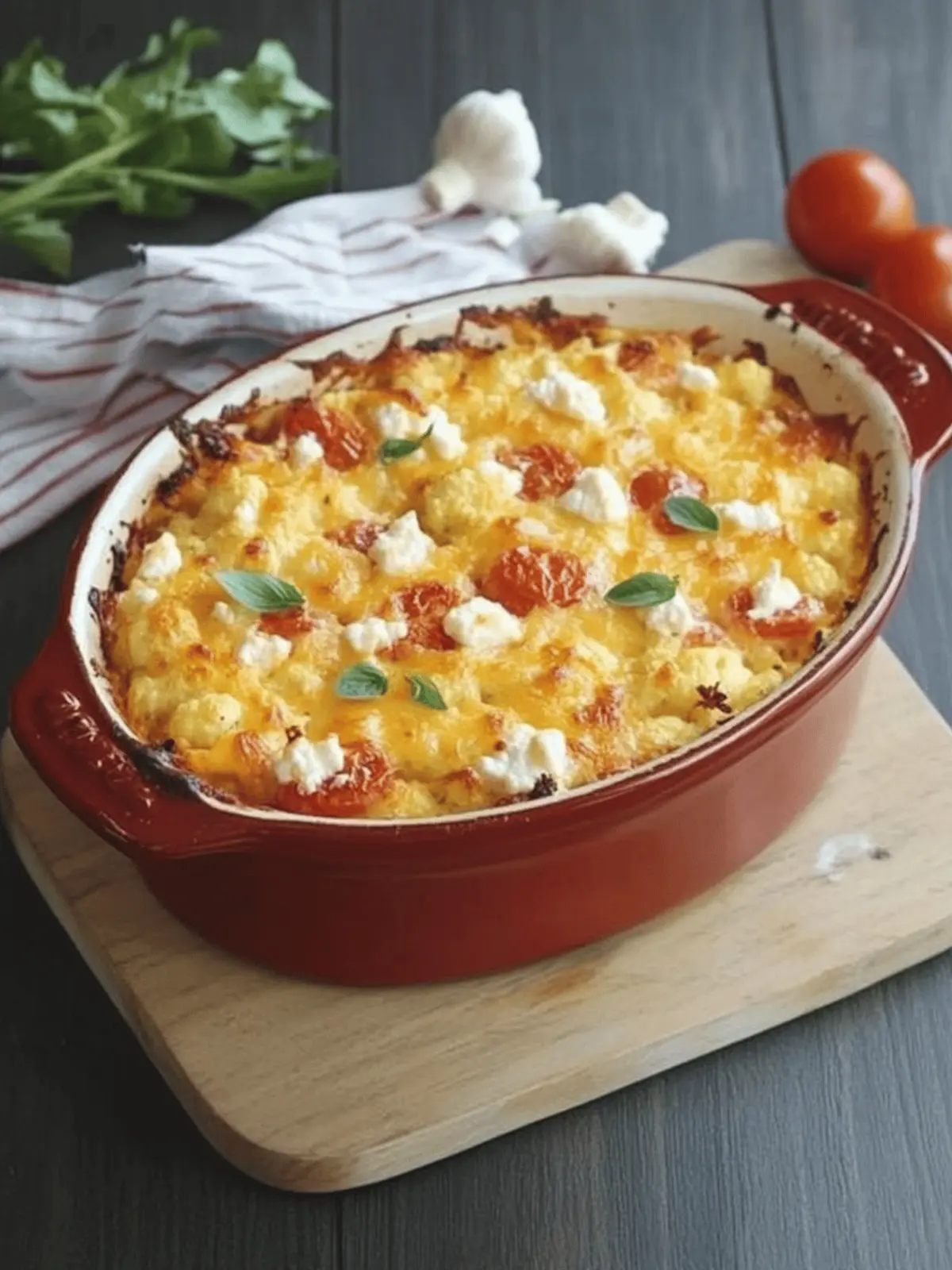 Roasted Cauliflower, Tomato and Goat Cheese Casserole