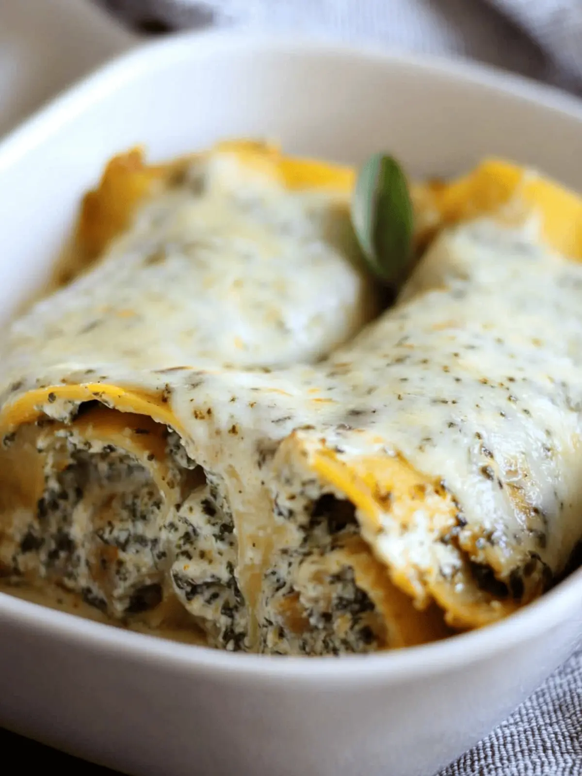Roasted Garlic Butternut Squash Lasagna Roll-ups with Sweet Italian Sausage and Pesto Cream Sauce