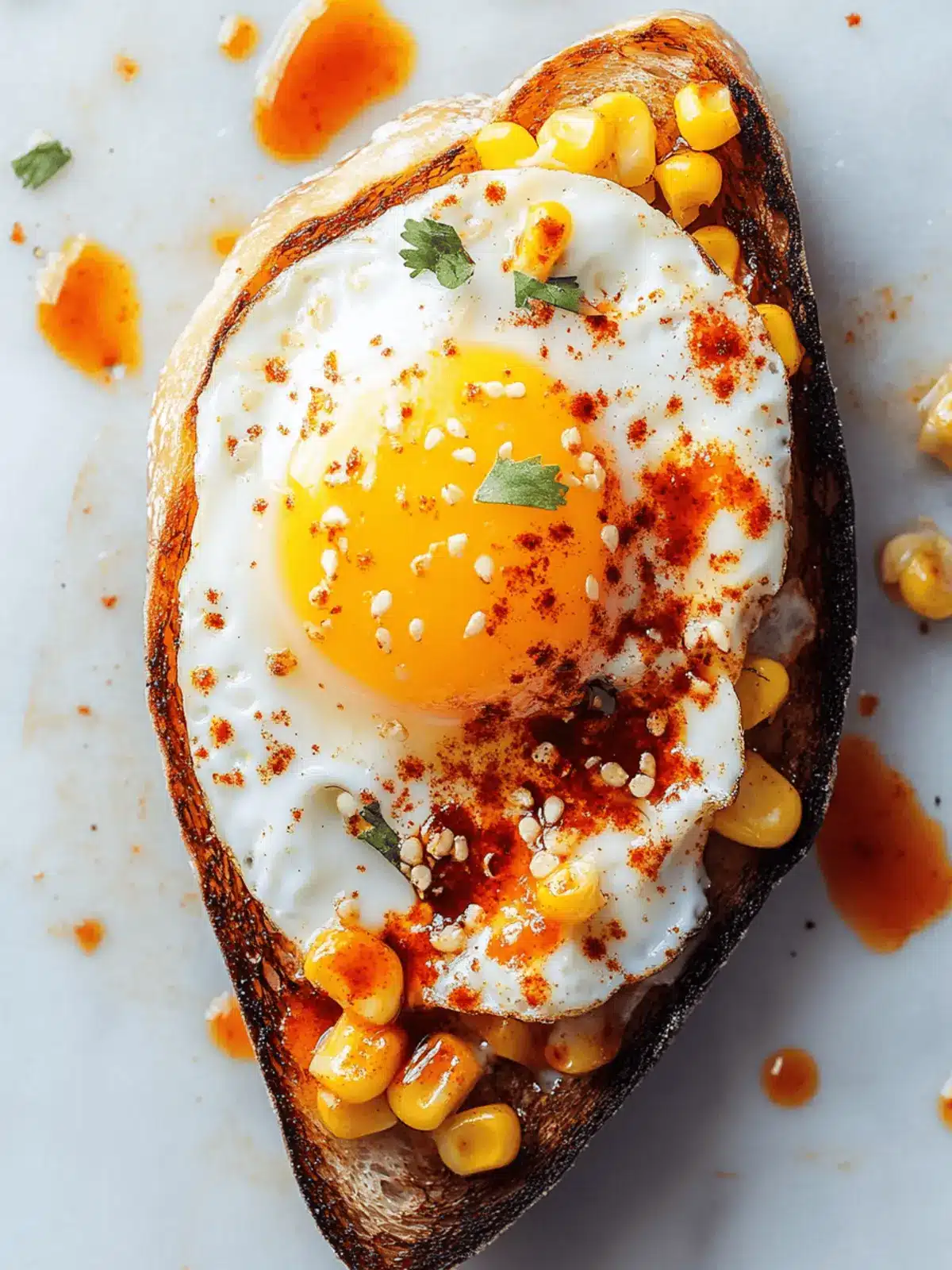 Crème fraîche, Corn and a Chili Crisp Egg Toast