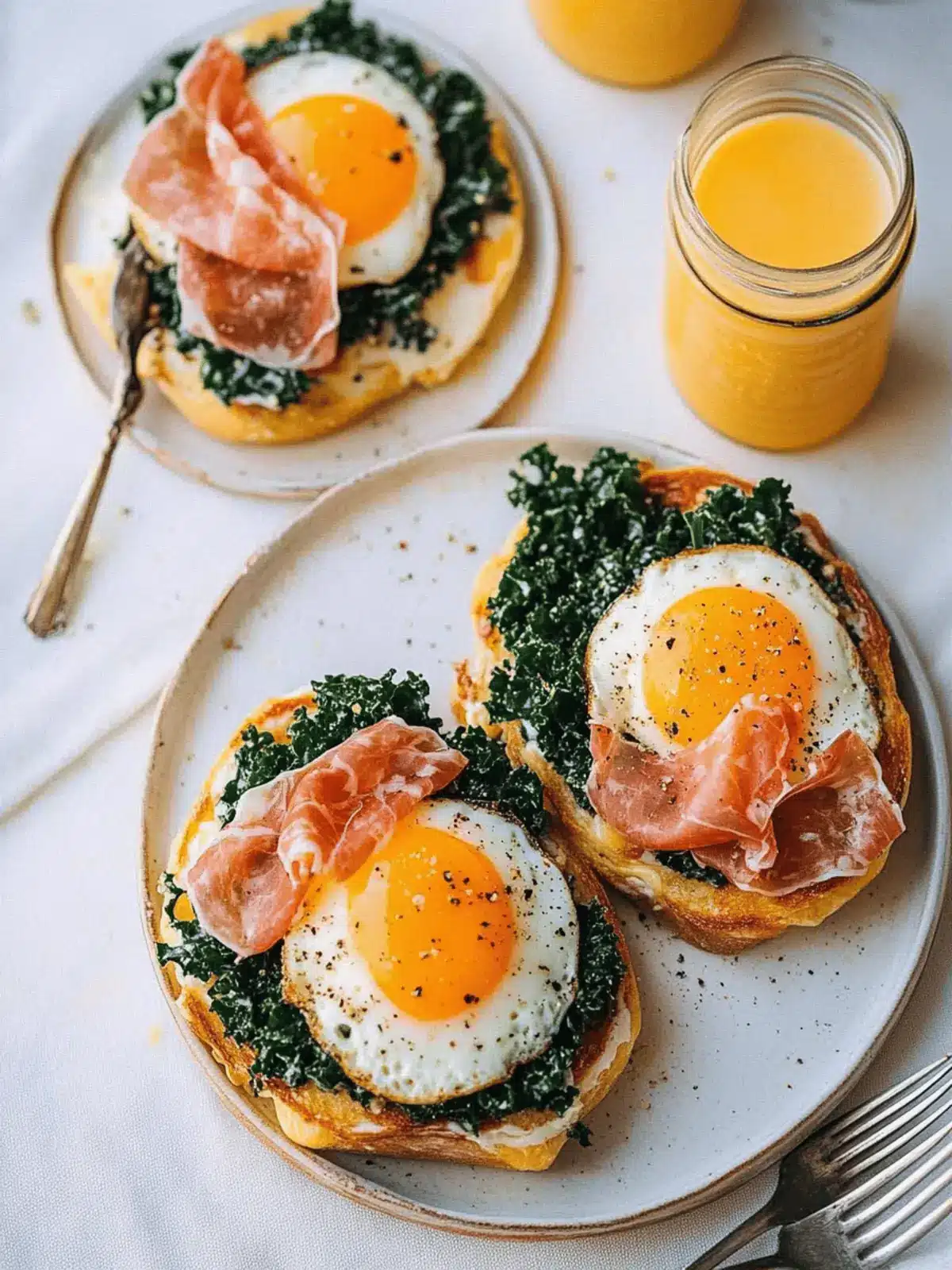 Cheesy Kale Prosciutto Brunch Melts with Eggs