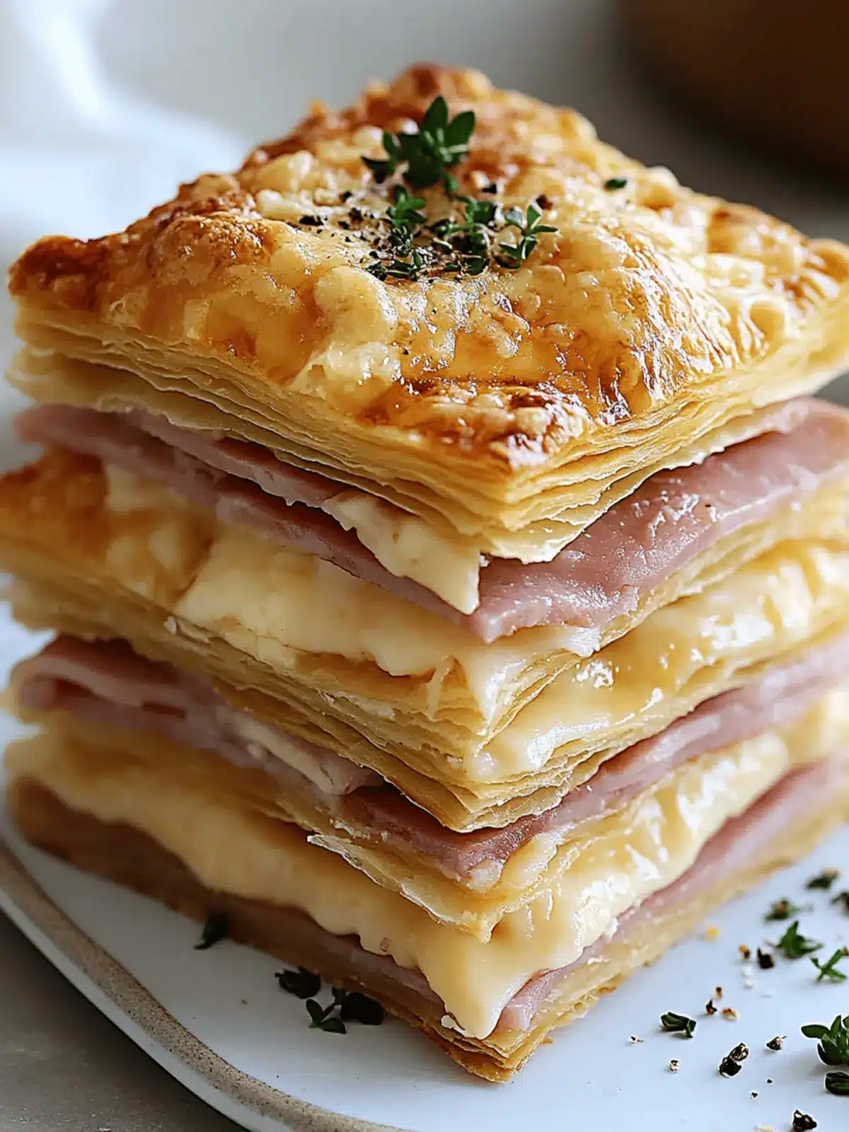 Crispy Ham & Cheese Puff Pastry Stacks