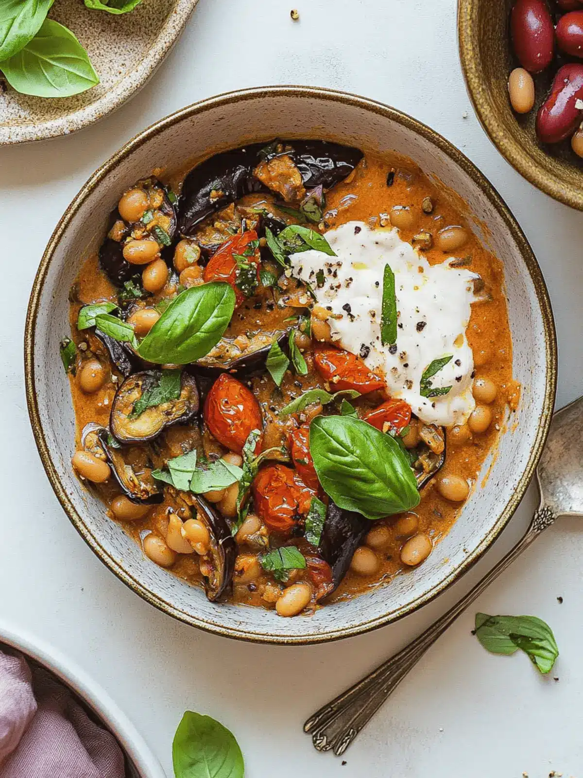 Roasted Aubergine Creamy Tomato Beans (Vegan High-Protein)