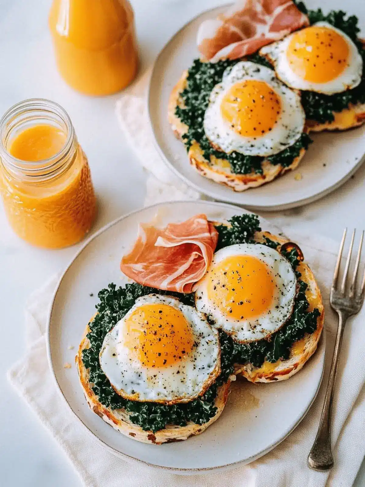 Cheesy Kale Prosciutto Brunch Melts with Eggs