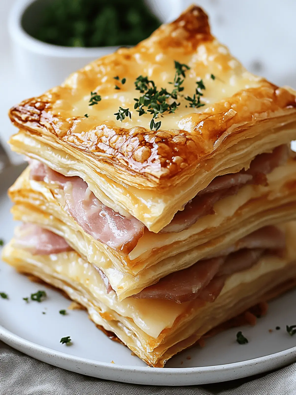 Crispy Ham & Cheese Puff Pastry Stacks