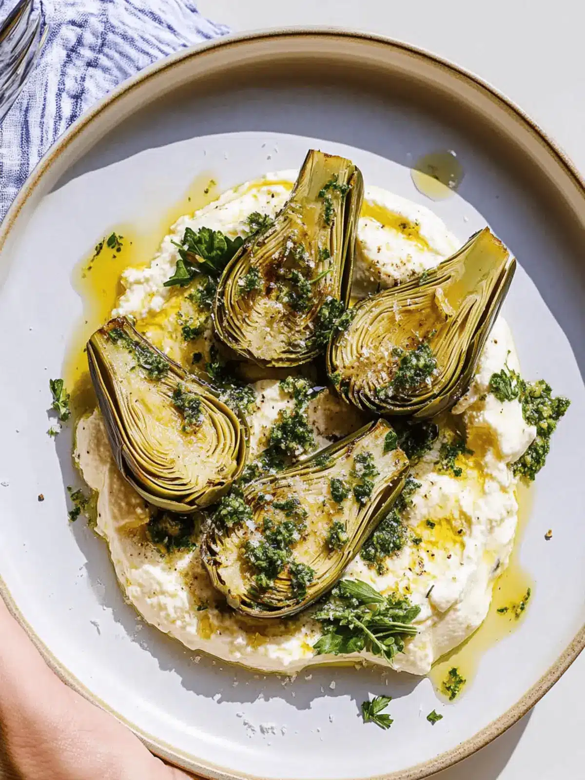 Artichokes on Whipped Ricotta with Herb Gremolata