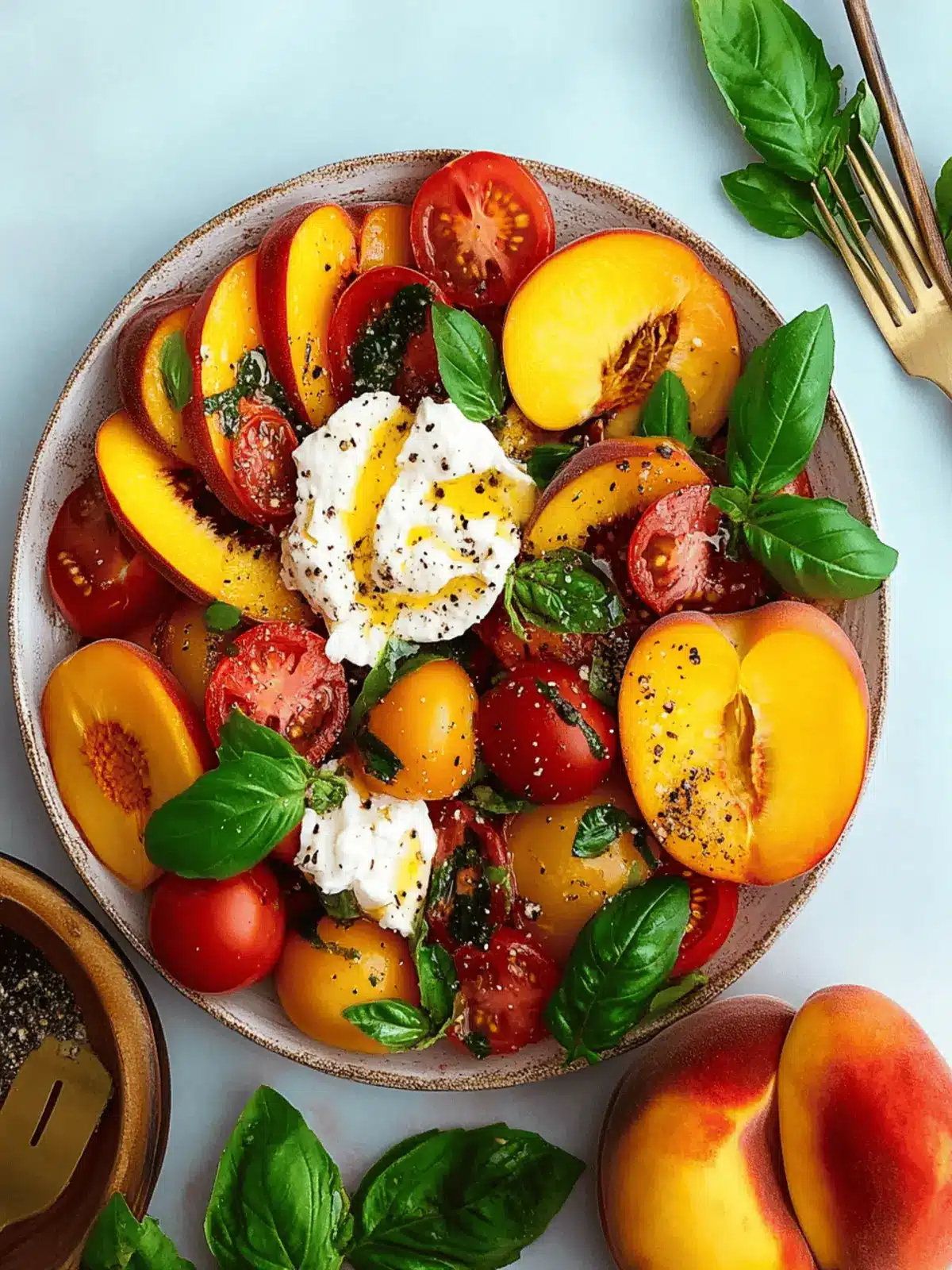 Peach Tomato Salad with Burrata and Basil
