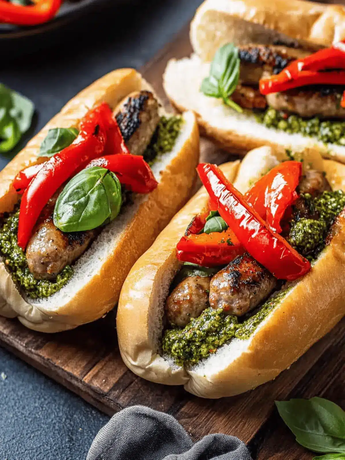 Italian Sausage Pepper and Pesto Subs
