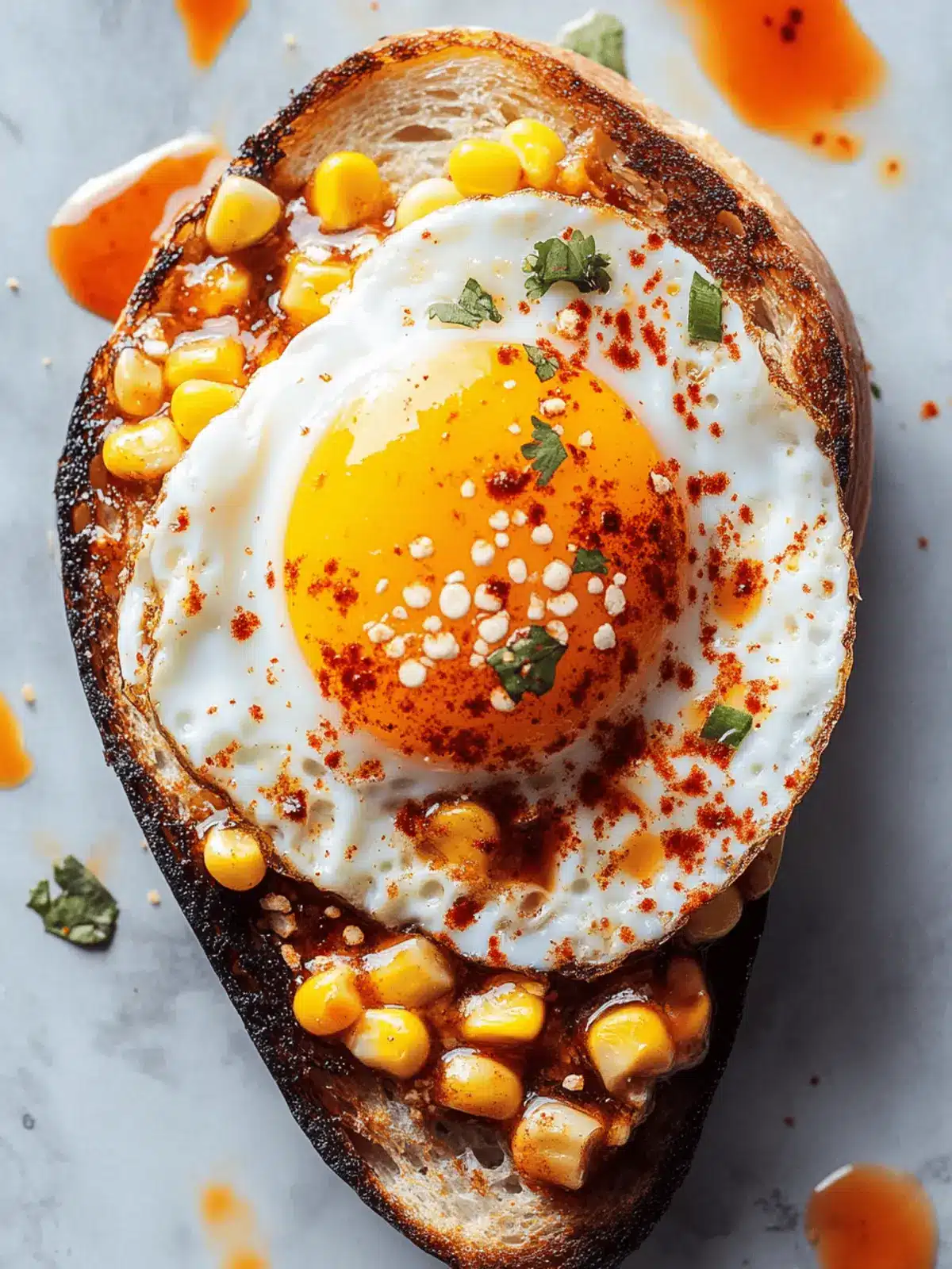 Crème fraîche, Corn and a Chili Crisp Egg Toast