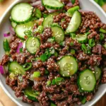 Spicy Keto Korean Ground Beef with Cucumber Salad