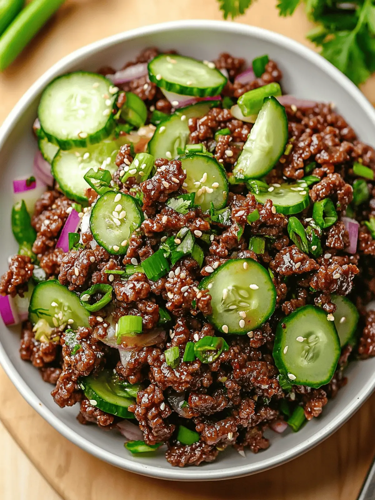 Spicy Keto Korean Ground Beef with Cucumber Salad