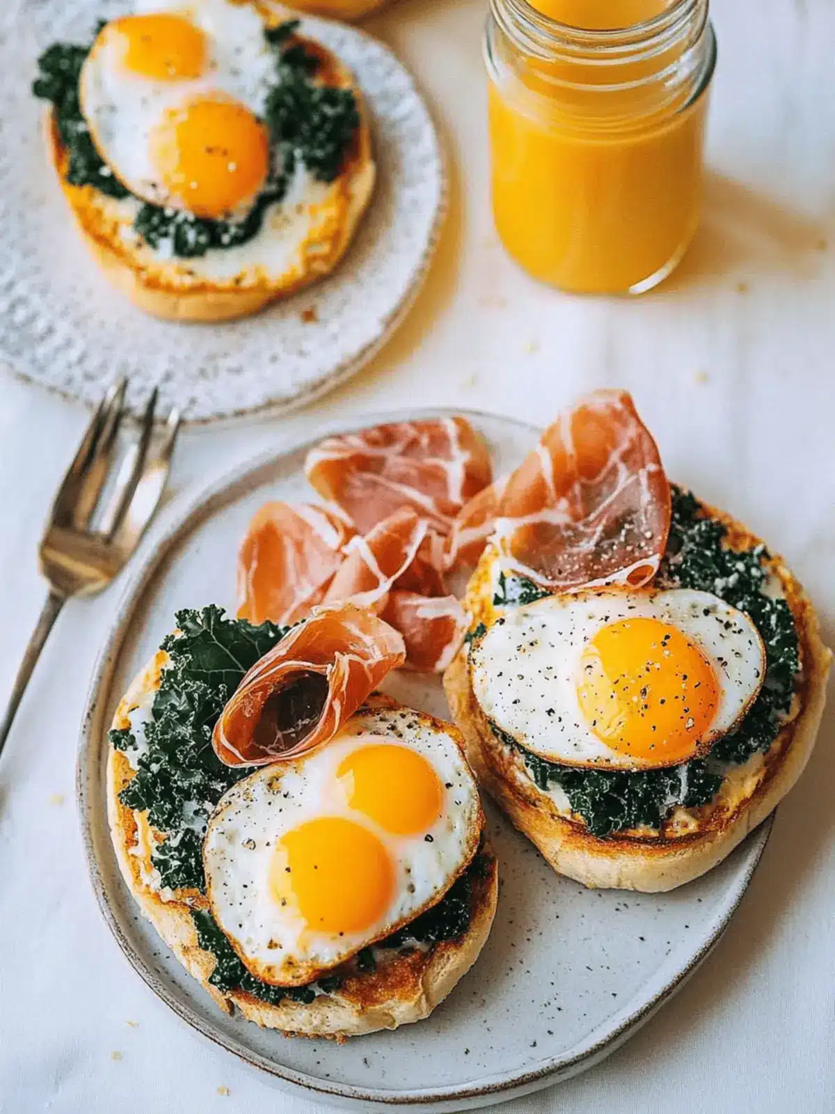 Cheesy Kale Prosciutto Brunch Melts with Eggs
